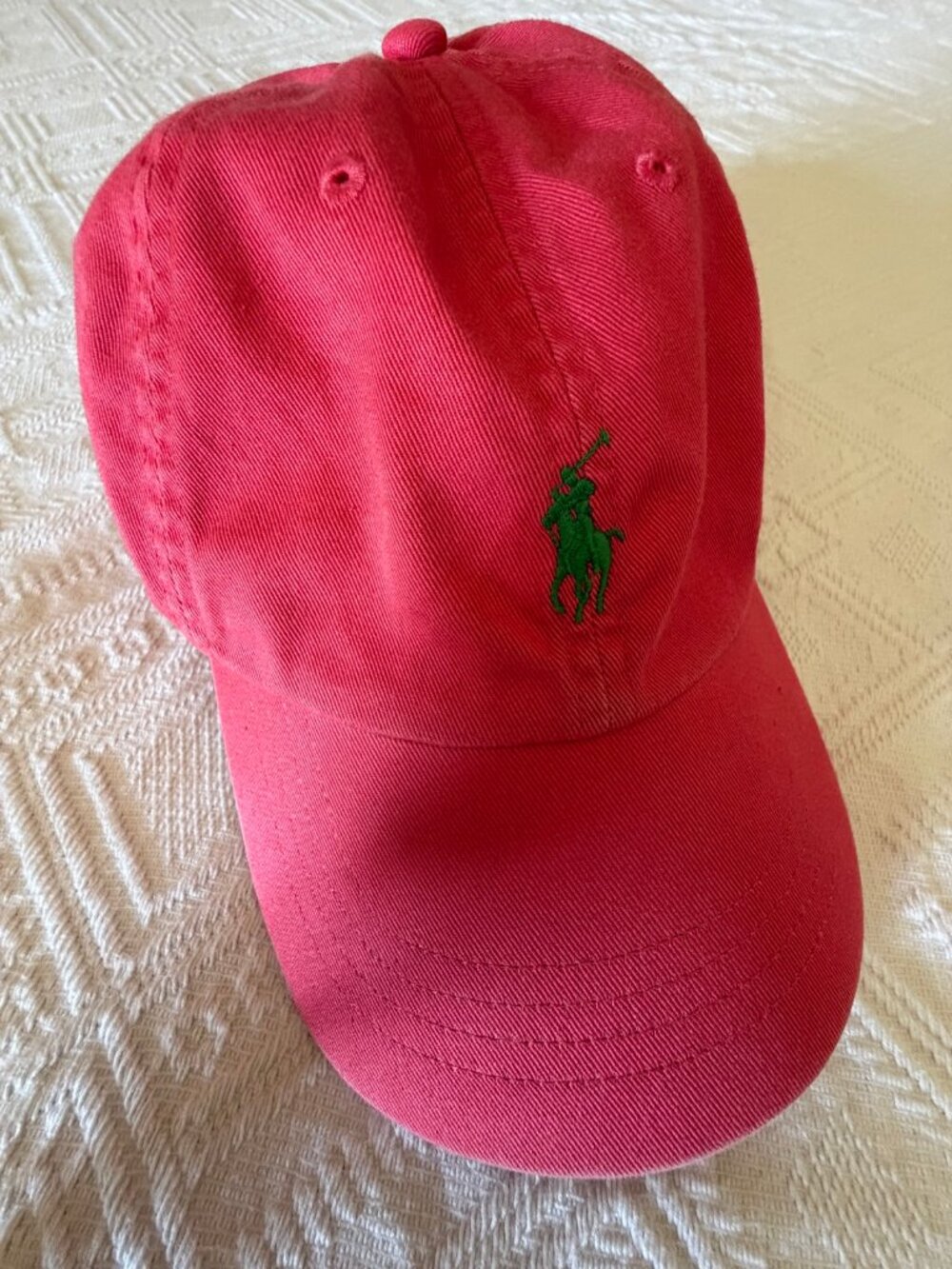 Polo Ralph Lauren Coral Pink Baseball Cap Green Pony Logo One Size Adjustable